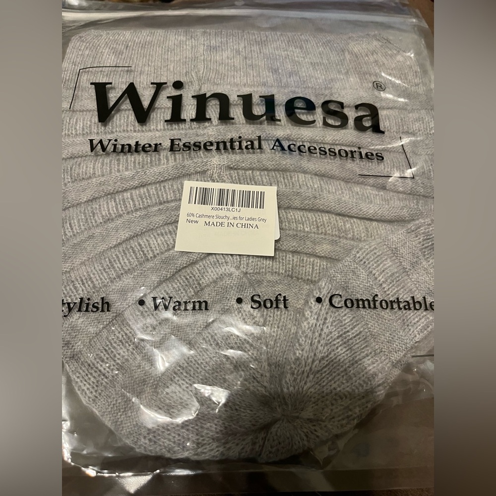 Winuesa Stylish Cashmere beanie Gray NWT